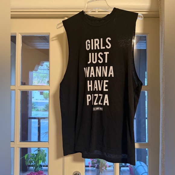 The Laundry Room Tops - The Laundry Room Black Tank Top "Girls Just Wanna Have Pizza"
